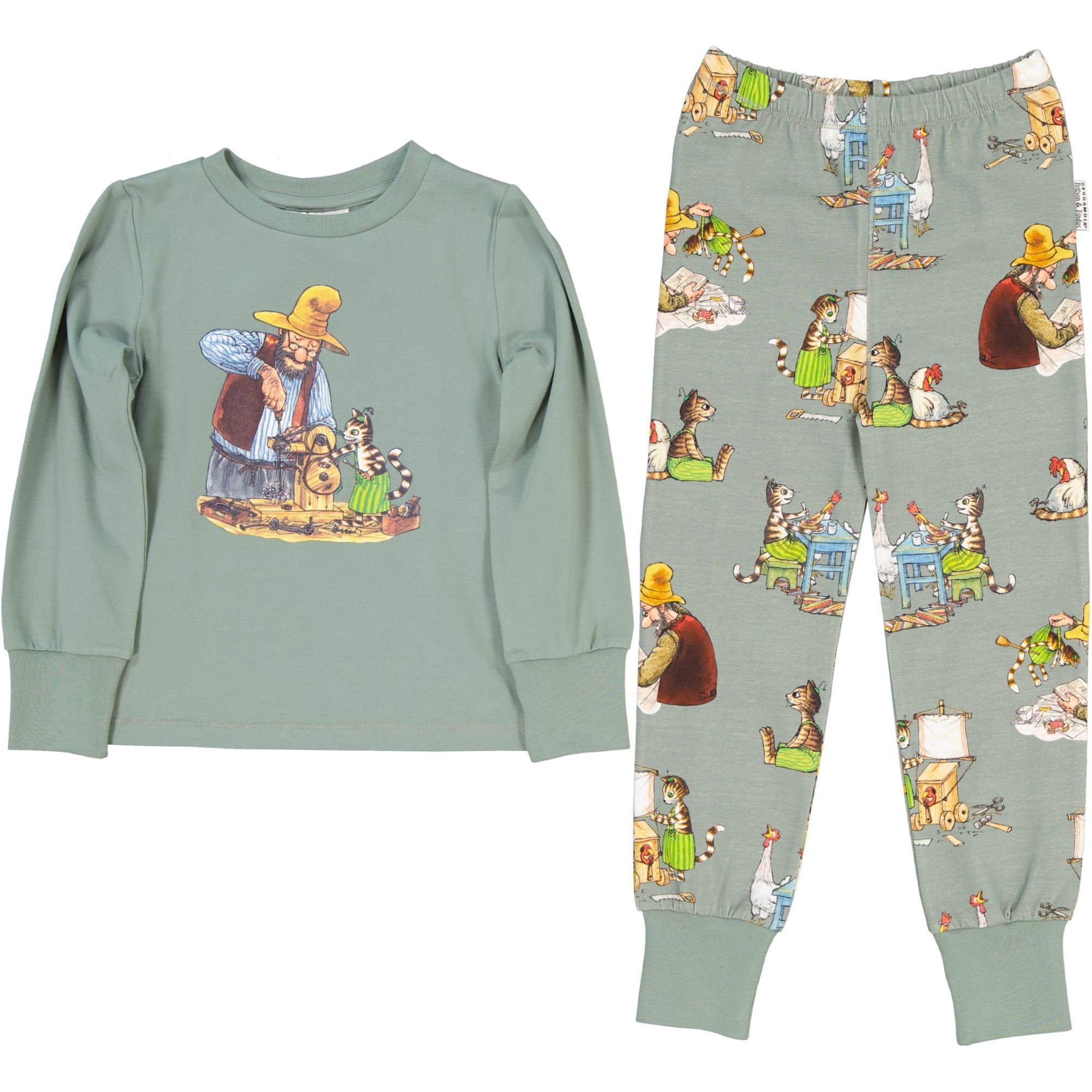 Pijama 2 piese din bumbac organic, Pettson si Findus/Verde