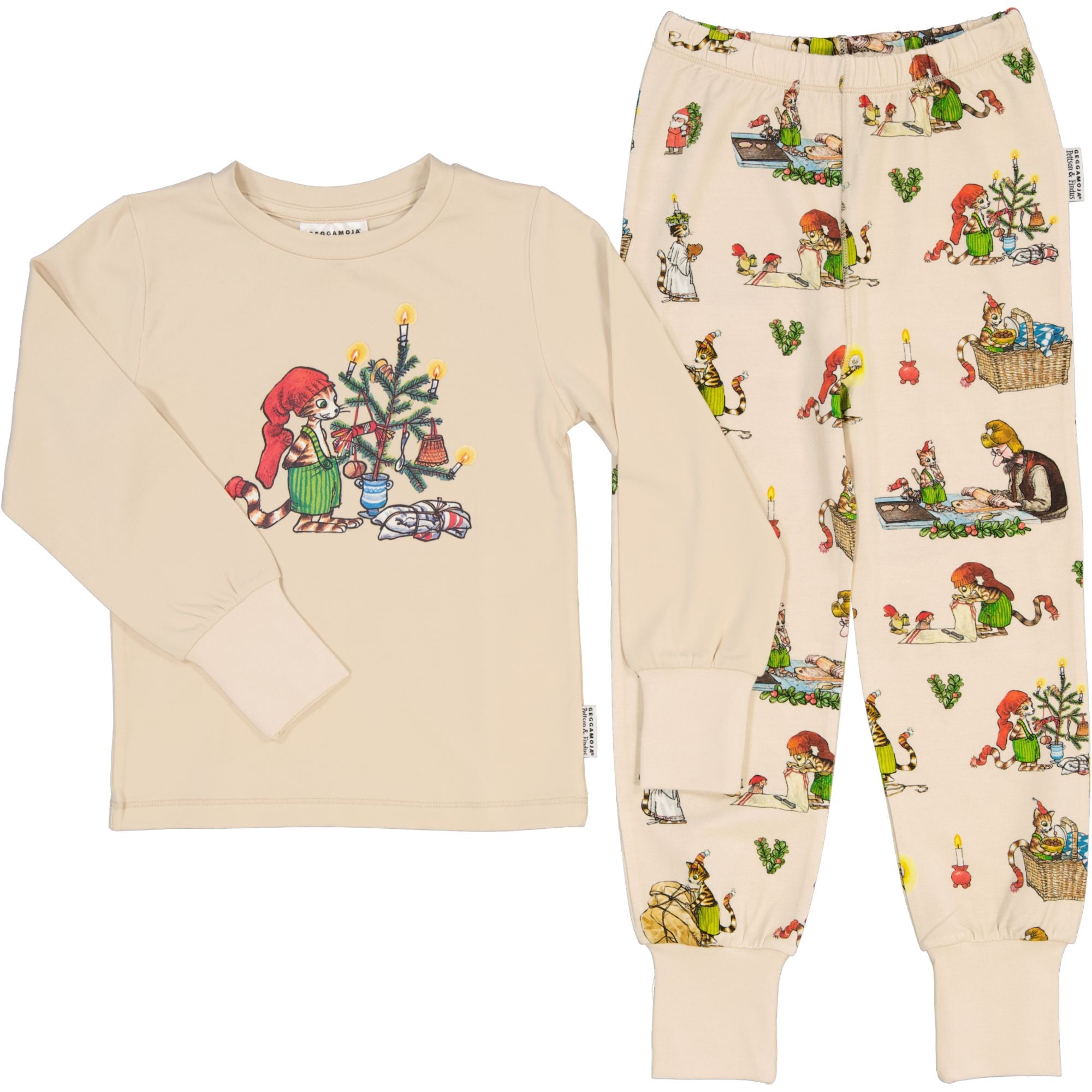 Pijama 2 piese din bumbac organic, Pettson si Findus/Bej