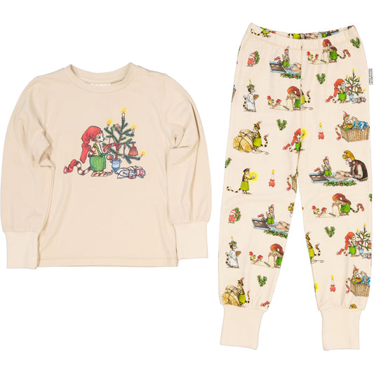 Pijama 2 piese din bumbac organic, Pettson si Findus/Bej