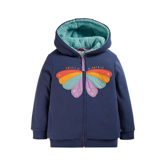 Hanorac Frugi Ted Fleece Lined din bumbac organic, Indigo Butterfly