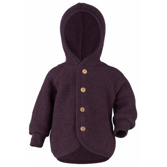 Jacheta cu gluga din lana fleece merinos, Liliac